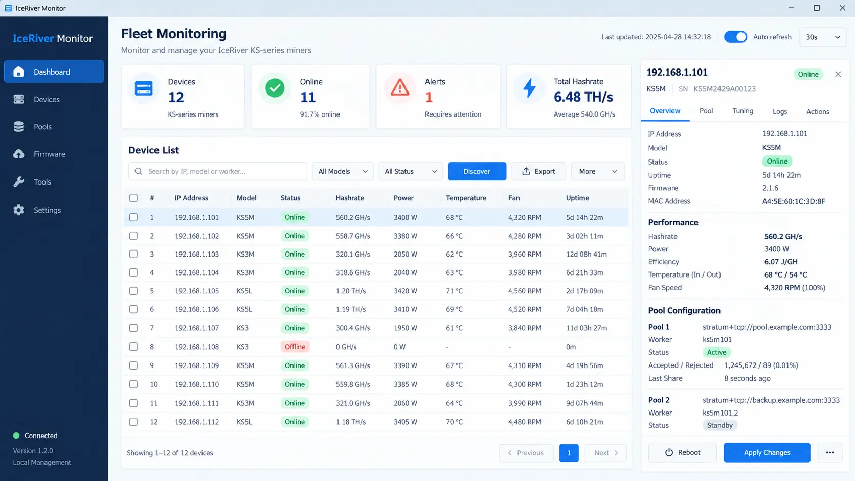 Скачать Iceriver Miner Tools для мониторинга ASIC